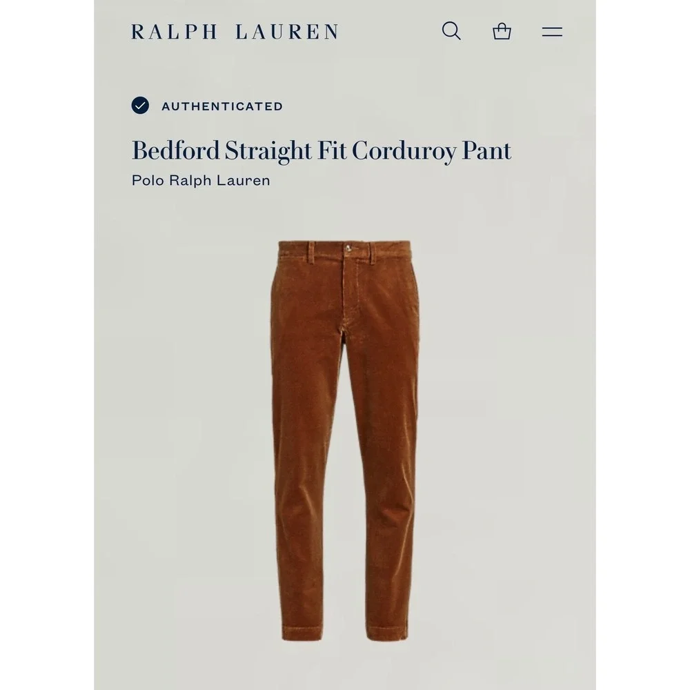Polo Ralph Lauren Corduroy Pants Men 38x31 Tan Bedford Straight Fit Chino Preppy